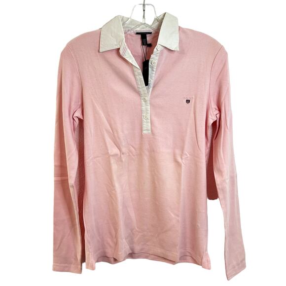 Gant Tops - Gant GNH Neat Lightweight Rugger Polo Womens Size Medium Light Pink White NWT